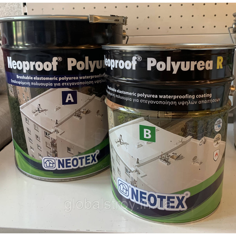 Полісечовина холодна для гідроізоляції покрівлі Neotex Neoproof Polyurea R (А+В) 19 кг сіра